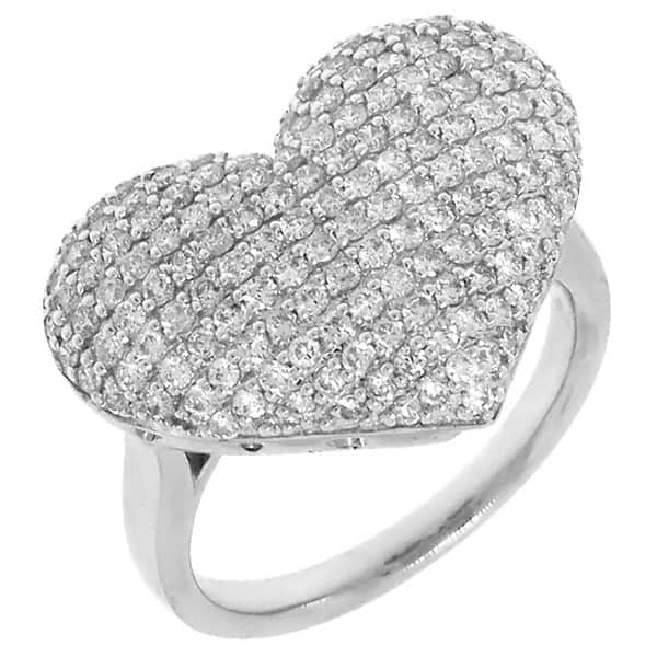 1.35ct 14k White Gold Diamond Pave Heart Ring