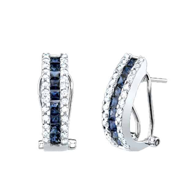 2.05ct 14k White Gold Diamond & Blue Sapphire Earrings