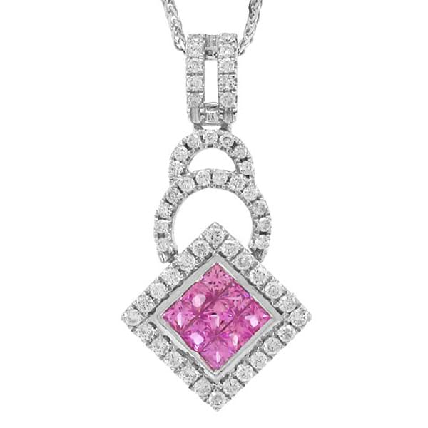 1.05ct 14k White Gold Diamond & Pink Sapphire Pendant Necklace