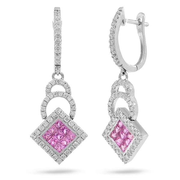 2.10ct 14k White Gold Diamond & Pink Sapphire Earrings