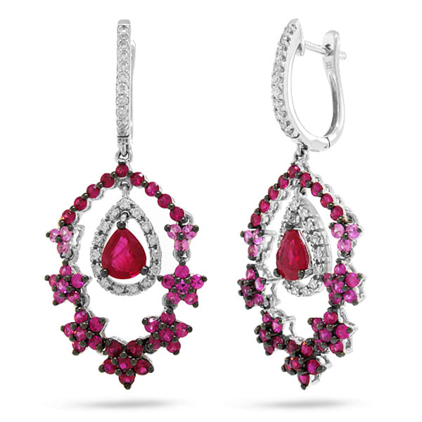 4.220ct 14k White Gold Diamond & Ruby & Sapphire Earrings