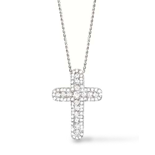 0.60ct 14k White Gold Diamond Cross Pendant Necklace