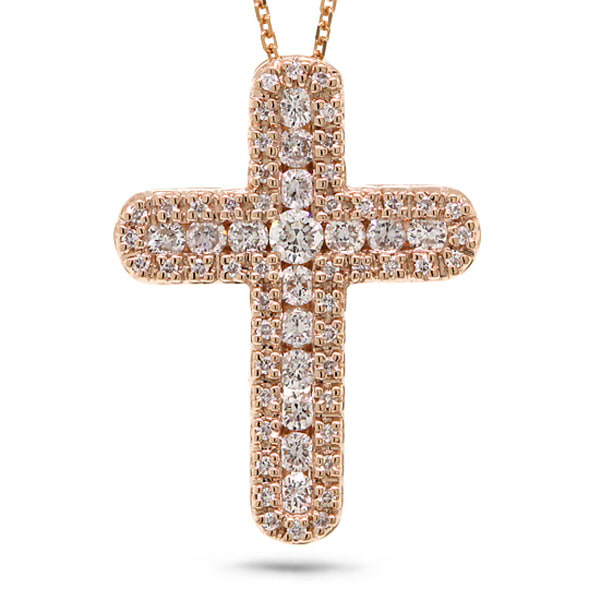 0.60ct 14k Rose Gold Diamond Cross Pendant Necklace