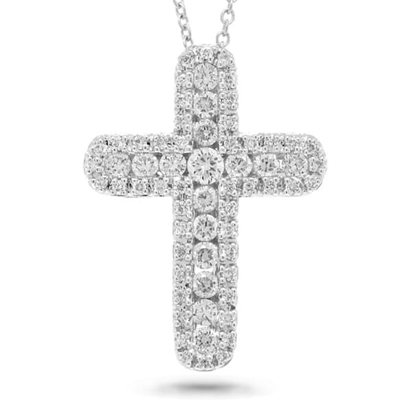 0.60ct 18k White Gold Diamond Cross Pendant Necklace