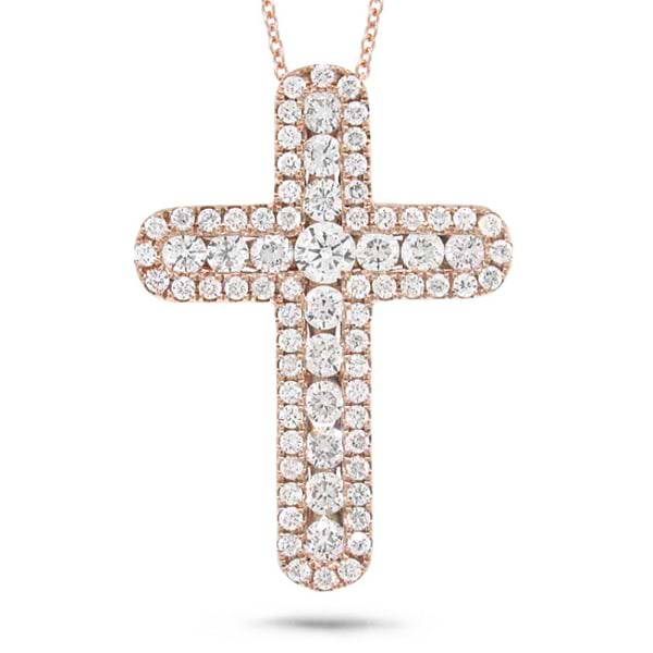 1.70ct 14k Rose Gold Diamond Cross Pendant Necklace