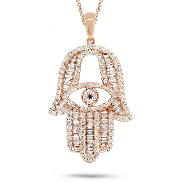 1.60ct 14k Rose Gold Diamond Hamsa Pendant Necklace