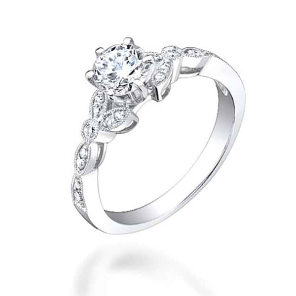 0.70ct Round Brilliant Center and 0.20ct Side 18k White Gold Diamond Engagement Ring