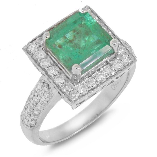 0.65ct Diamond & 2.89ct Emerald 18k White Gold Ring