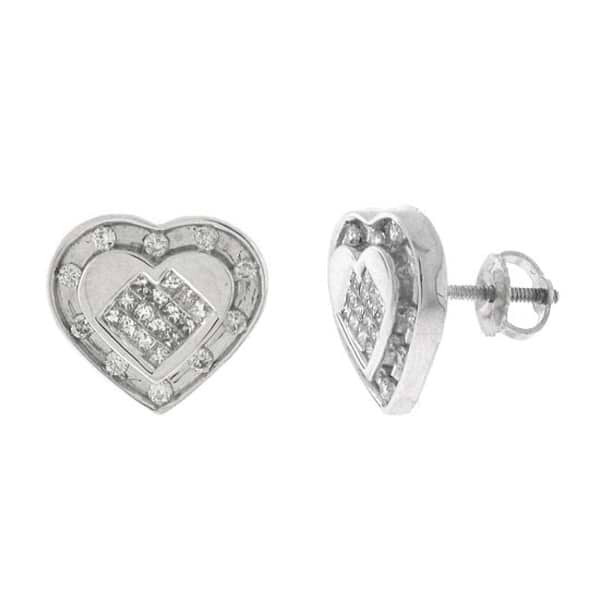 0.50ct 14k White Gold Diamond Invisible Heart Earrings