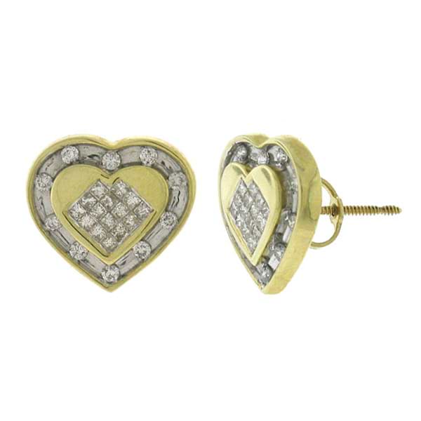 0.50ct 14k Yellow Gold Diamond Invisible Heart Earrings