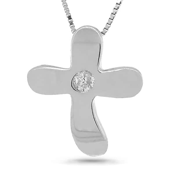 0.05ct 14k White Gold Diamond Cross Pendant Necklace