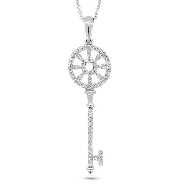 0.25ct 14k White Gold Diamond Key Pendant Necklace