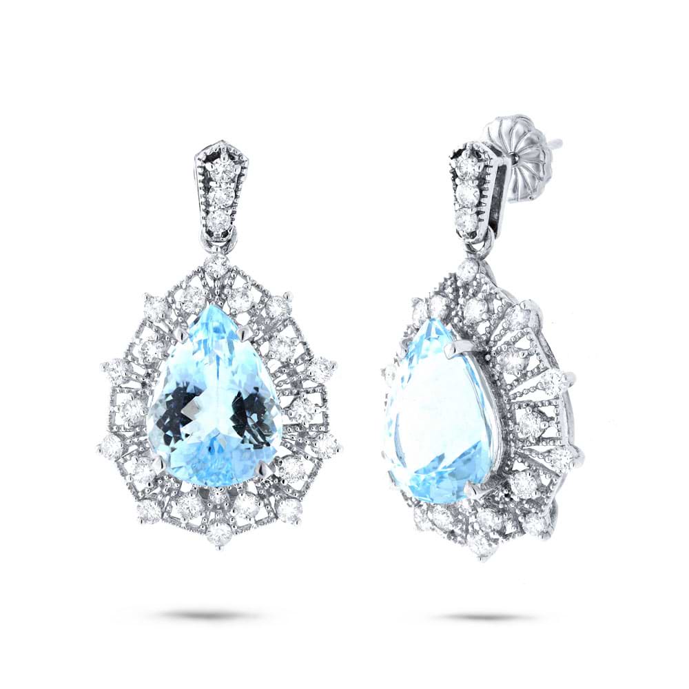 1.84ct Diamond & 11.24ct Aquamarine 14k White Gold Earrings