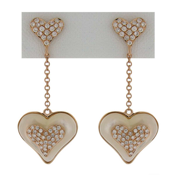 0.45ct 14k Rose Gold Diamond & Mother Of Pearl Heart Earrings