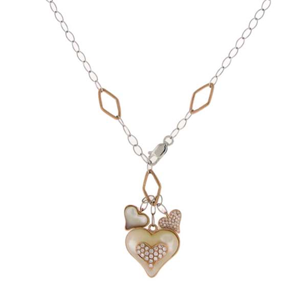 0.39ct 14k Two-tone R/g Diamond & Mother Of Pearl Heart Necklace