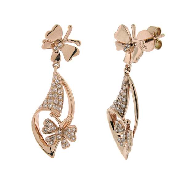 0.25ct 14k Rose Gold Diamond Butterfly Earrings