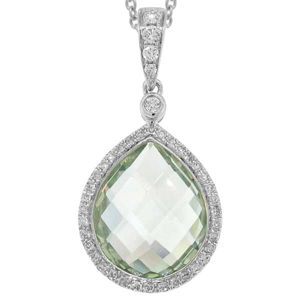 0.17ct Diamond & 4.60ct Green Amethyst 14k White Gold Pendant Necklace