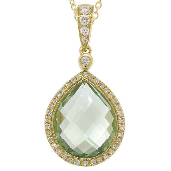 0.17ct Diamond & 4.60ct Green Amethyst 14k Yellow Gold Pendant Necklace