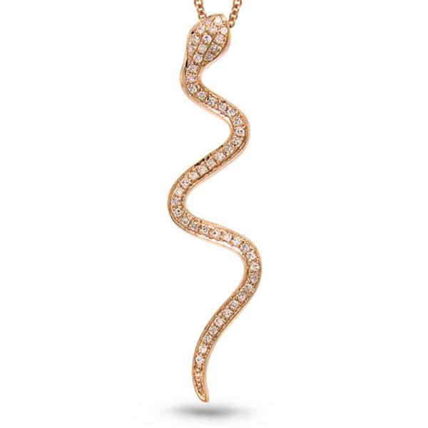 0.19ct 14k Rose Gold Diamond Snake Pendant Necklace
