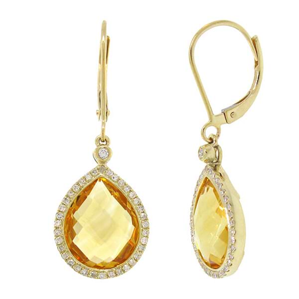 0.25ct Diamond & 8.75ct Citrine 14k Yellow Gold Earrings