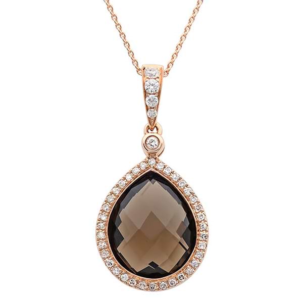 0.17ct Diamond & 4.51ct Smokey Quartz 14k Rose Gold Pendant Necklace