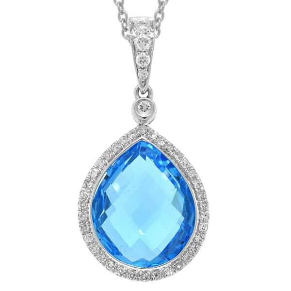 0.17ct Diamond & 6.18ct Blue Topaz 14k White Gold Pendant Necklace
