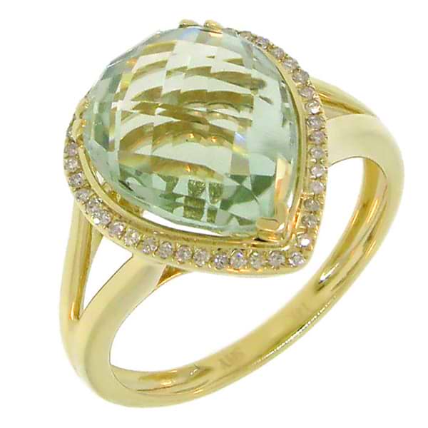 0.11ct Diamond & 4.75ct Green Amethyst 14k Yellow Gold Ring