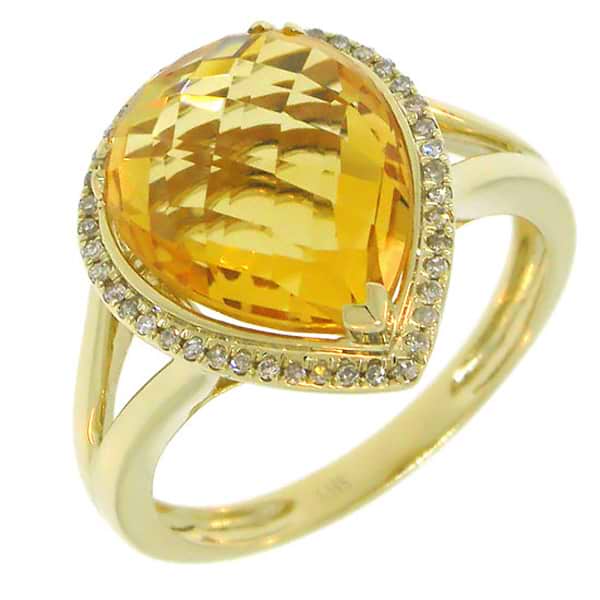 0.11ct Diamond & 4.47ct Citrine 14k Yellow Gold Ring