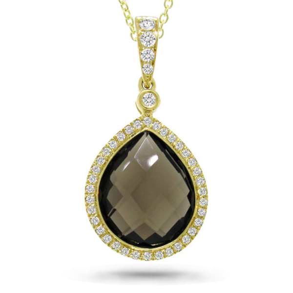 0.17ct Diamond & 4.51ct Smokey Quartz 14k Yellow Gold Pendant Necklace