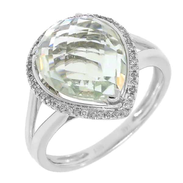 0.11ct Diamond & 4.75ct Green Amethyst 14k White Gold Ring