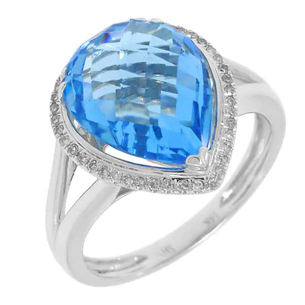 0.11ct Diamond & 6.00ct Blue Topaz 14k White Gold Ring