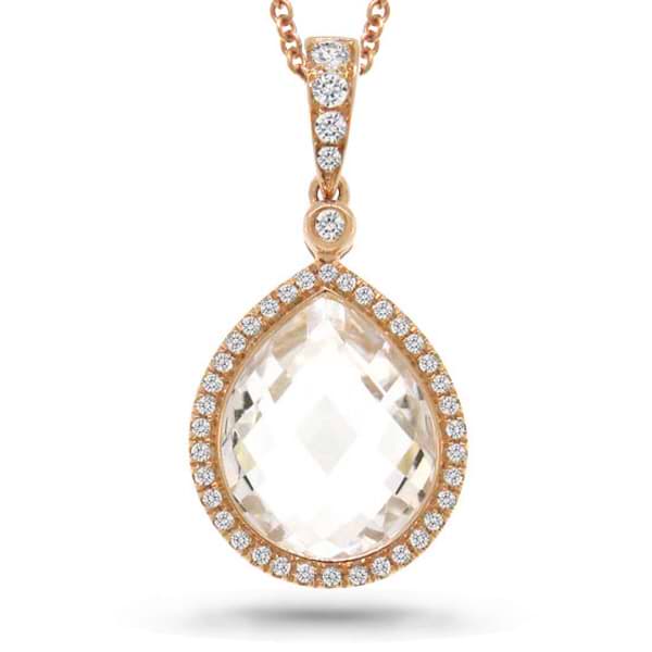 0.17ct Diamond & 5.70ct White Topaz 14k Rose Gold Pendant Necklace