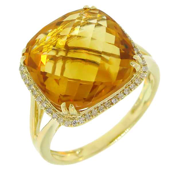 0.12ct Diamond & 8.63ct Citrine 14k Yellow Gold Ring