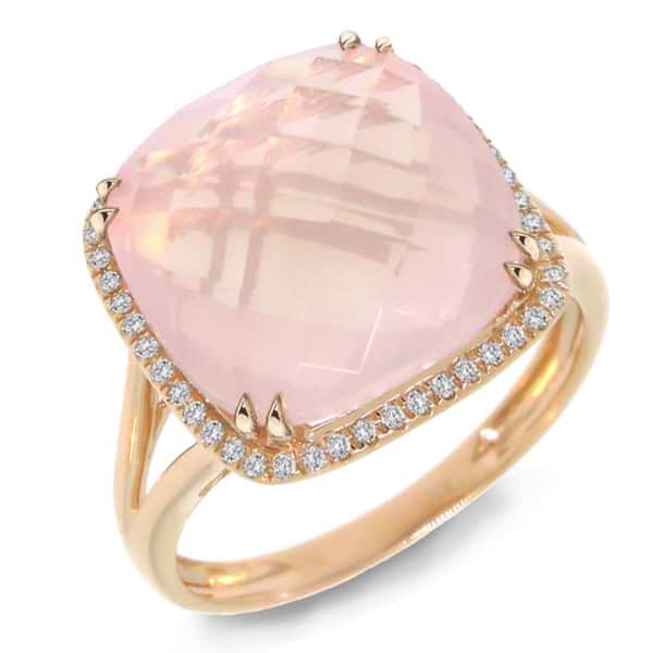 0.12ct Diamond & 8.68ct Rose Quartz 14k Rose Gold Ring