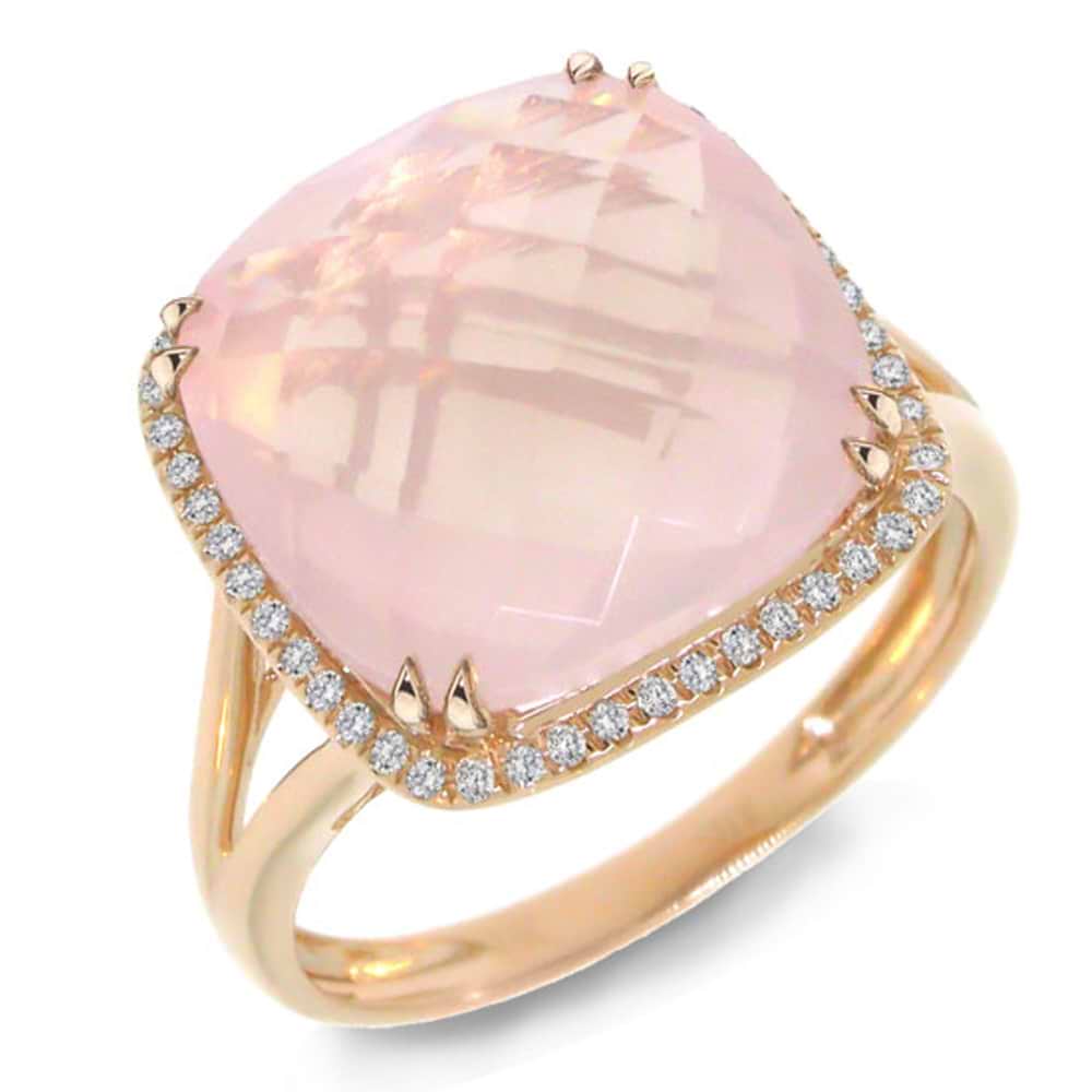 0.12ct Diamond & 8.68ct Rose Quartz 14k Rose Gold Ring Size 6