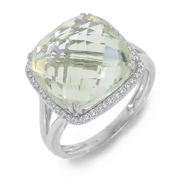 0.12ct Diamond & 8.38ct Green Amethyst 14k White Gold Ring