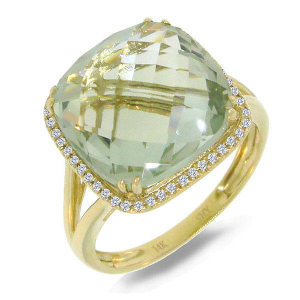 0.12ct Diamond & 8.38ct Green Amethyst 14k Yellow Gold Ring