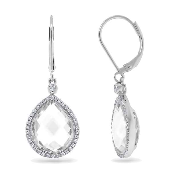 0.25ct Diamond & 11.90ct White Topaz 14k White Gold Earrings