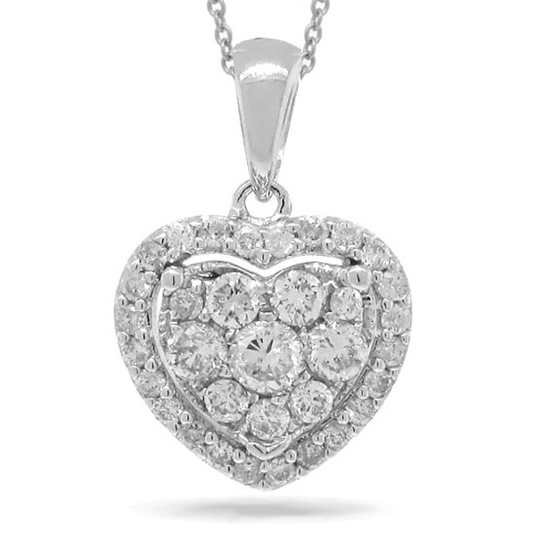 0.47ct 14k White Gold Diamond Heart Pendant Necklace