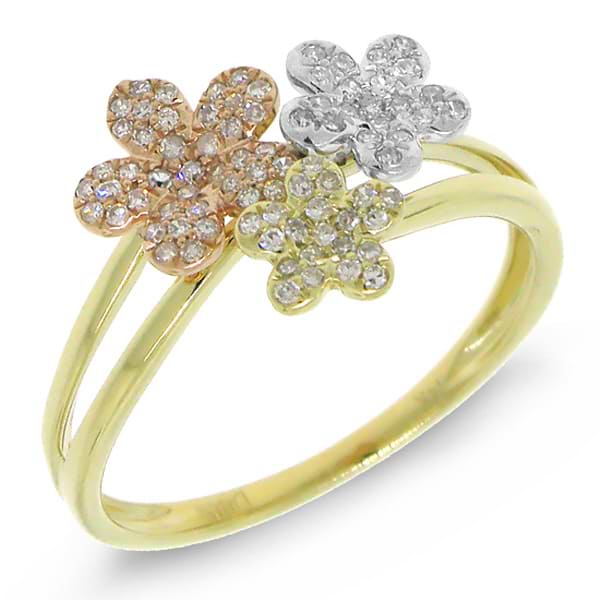 0.22ct 14k Three-tone Gold Diamond Flower Ring
