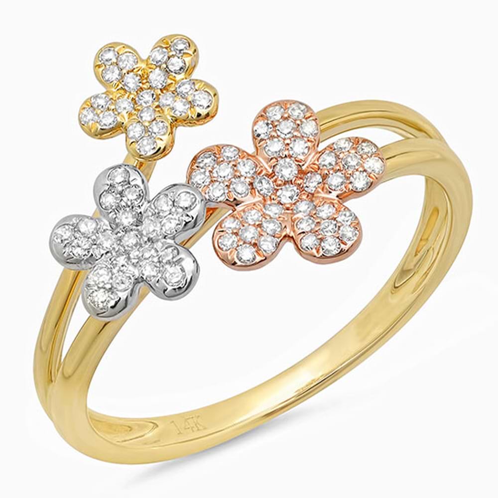 0.22ct 14k Three-tone Gold Diamond Flower Ring Size 6