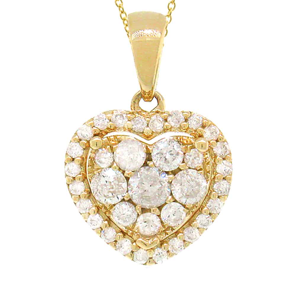0.47ct 14k Yellow Gold Diamond Heart Pendant Necklace