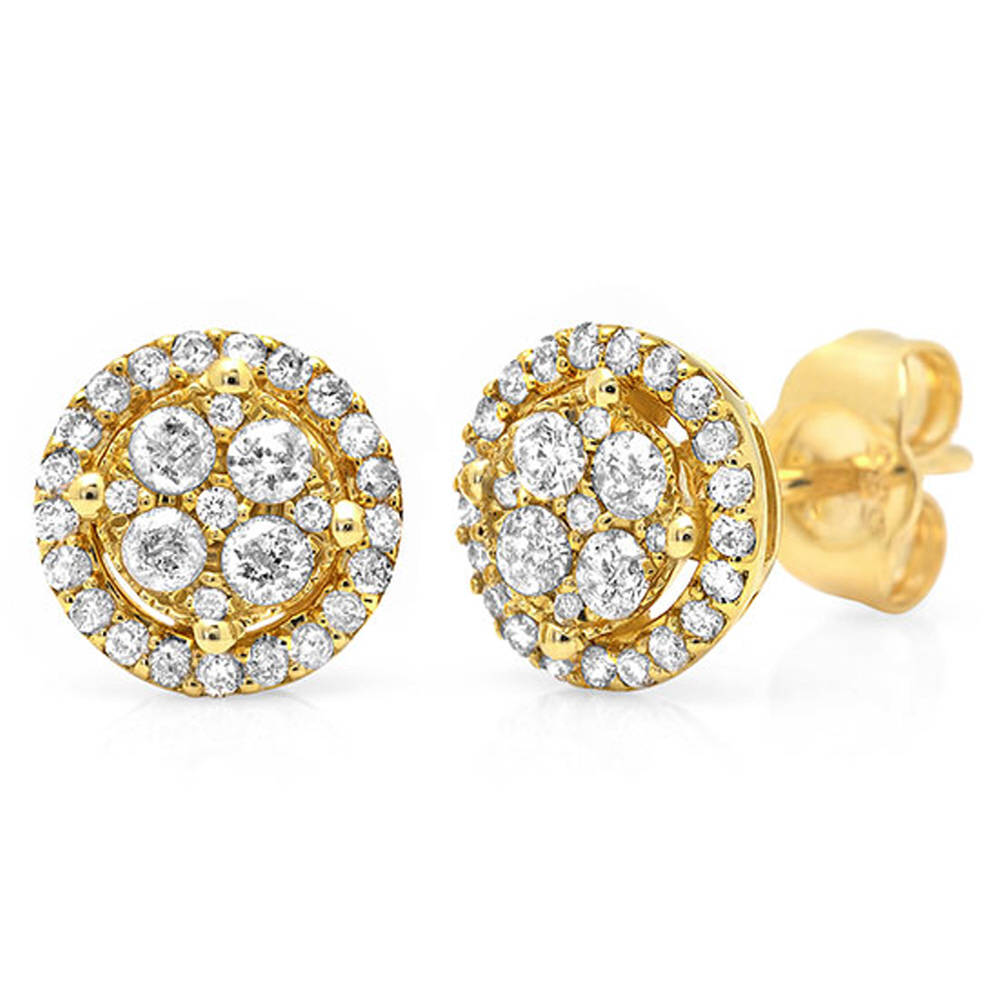 0.45ct 14k Yellow Gold Diamond Cluster Stud Earrings