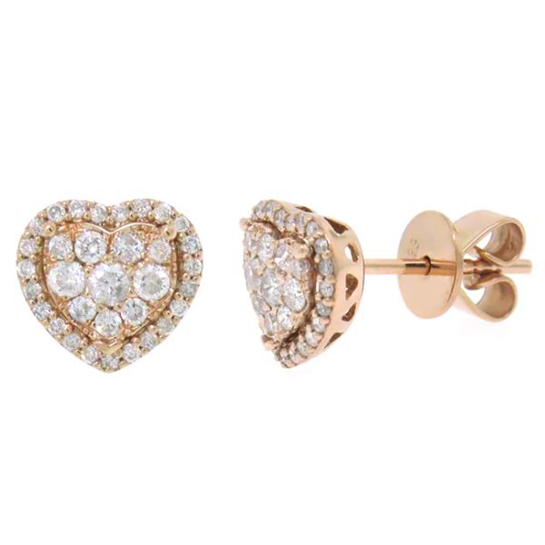 0.41ct 14k Rose Gold Diamond Heart Stud Earrings