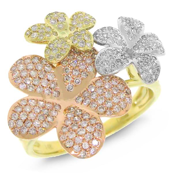 0.68ct 14k Three-tone Gold Diamond Flower Ring