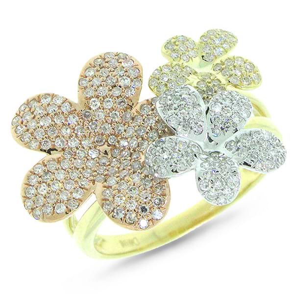 0.73ct 14k Three-tone Gold Diamond Flower Ring