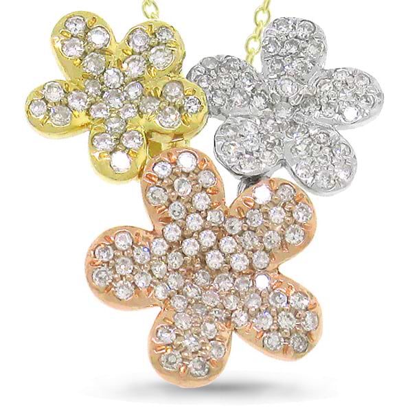 0.32ct 14k Three-tone Gold Diamond Flower Pendant Necklace