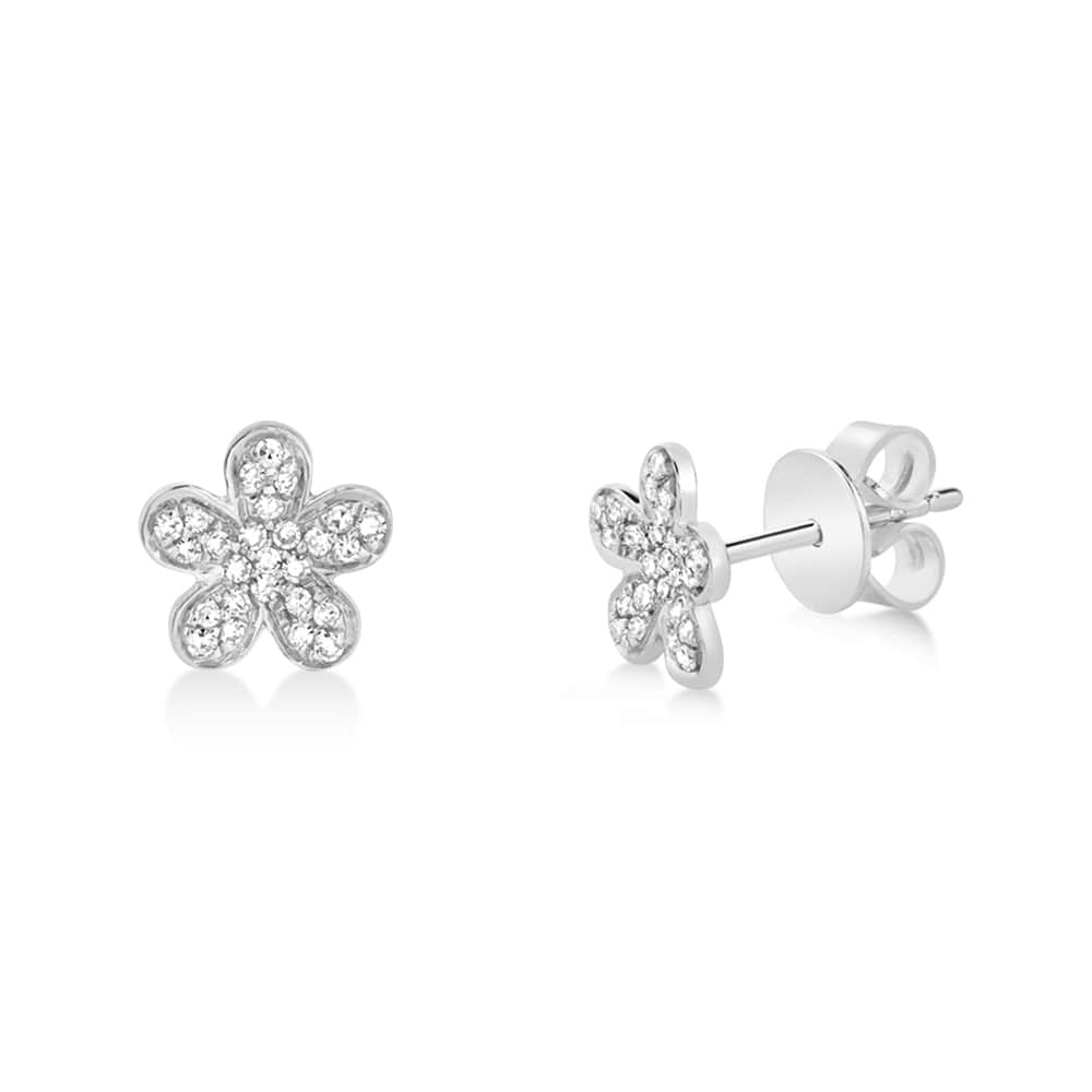 Diamond Pave Flower Stud Earrings 14k White Gold (0.16ct)