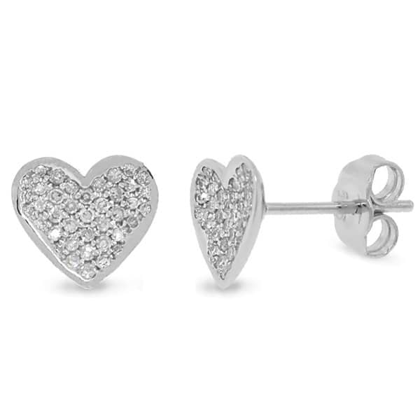 0.22ct 14k White Gold Diamond Pave Heart Stud Earrings