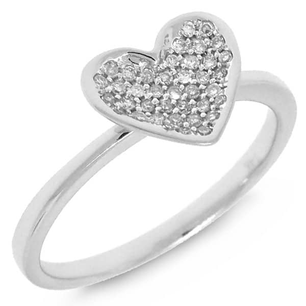 0.13ct 14k White Gold Diamond Pave Heart Ring